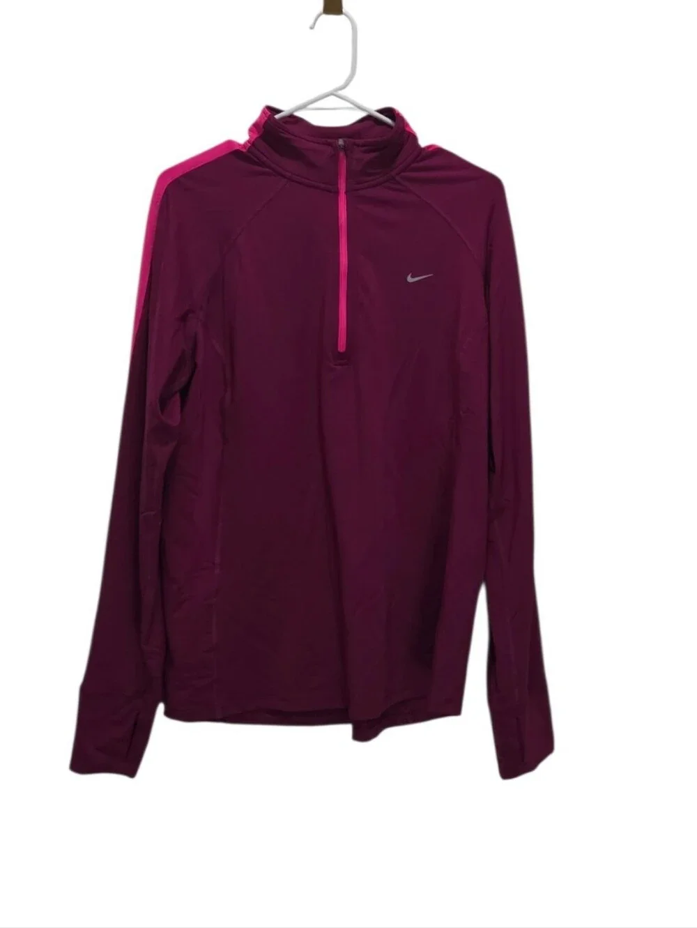 Nike Running Dri-FIT Womens XL Plum Pink 1/2 Zip Pullover Thumbhole Athletic Top